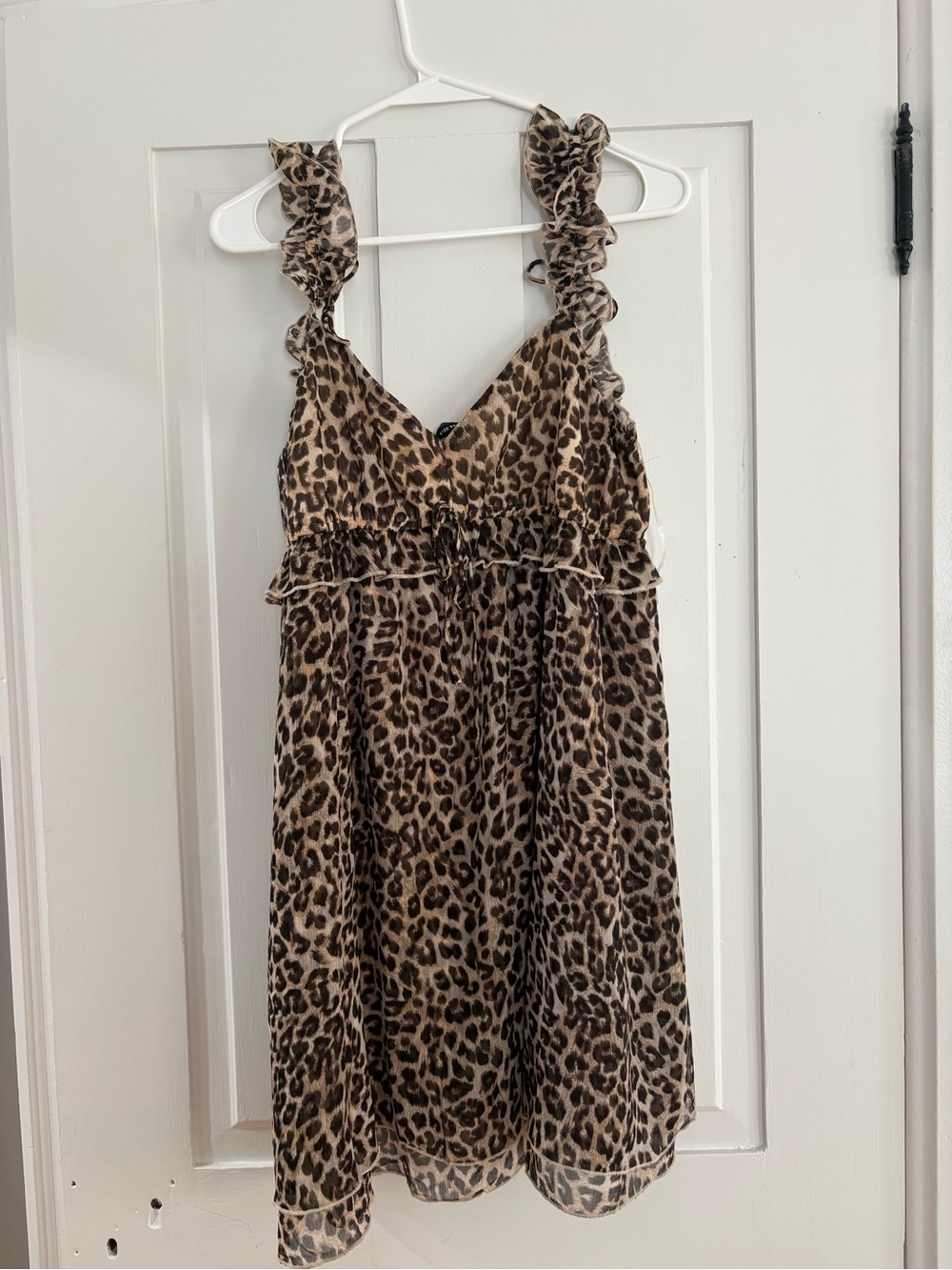 American Eagle Outfitters Leopard Print Ruffle Mini Dress - Brown/Tan - Picture 3 of 7